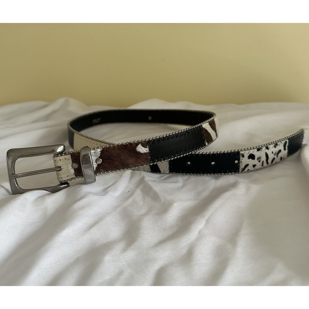 Women's Belt SM Ivory Black Thin Beaded Trim Casual Dress Animal Print